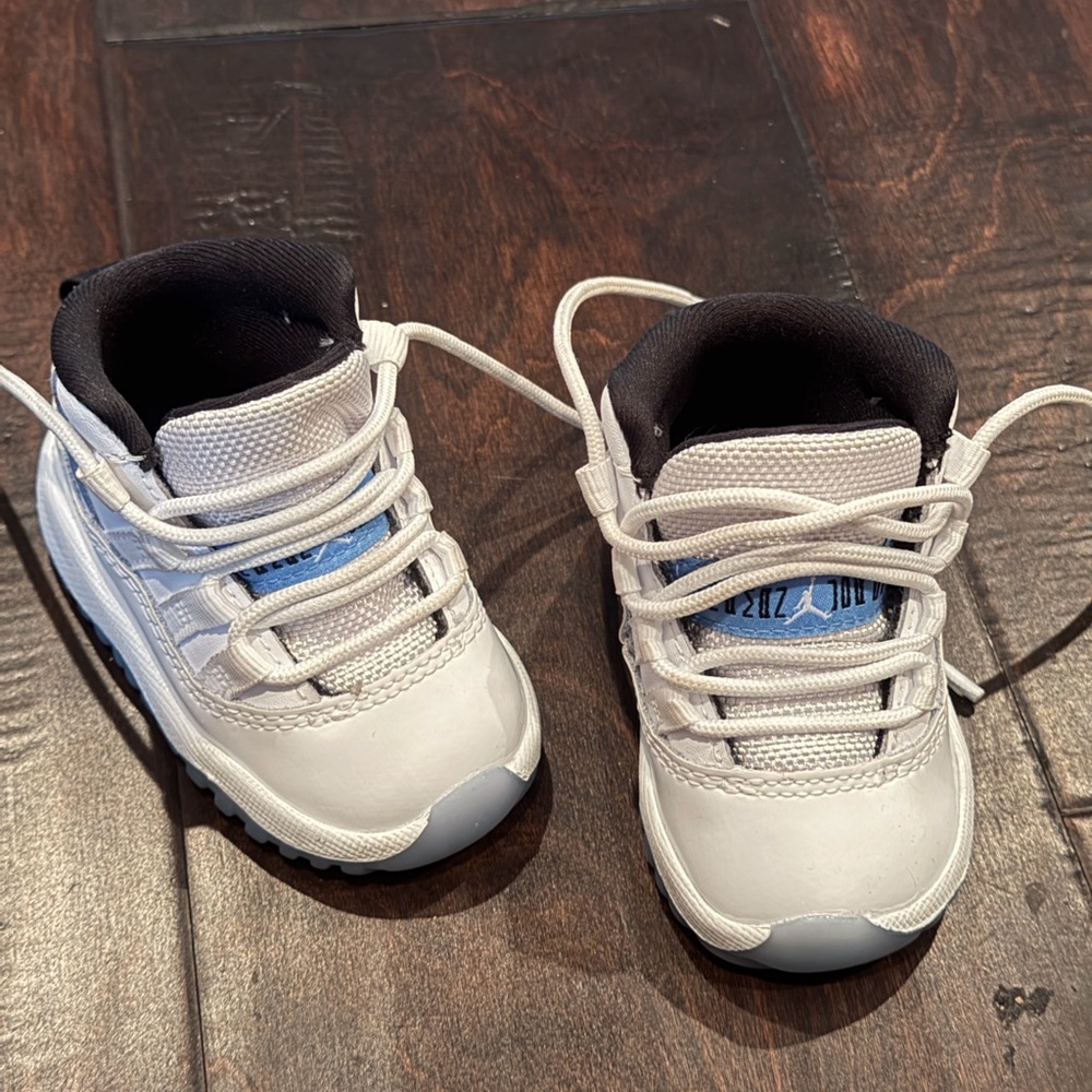 Kids White and Blue Jordans